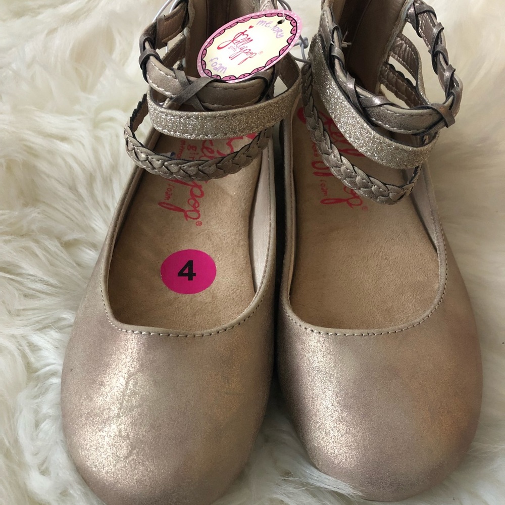 Gold Ankle strap flats